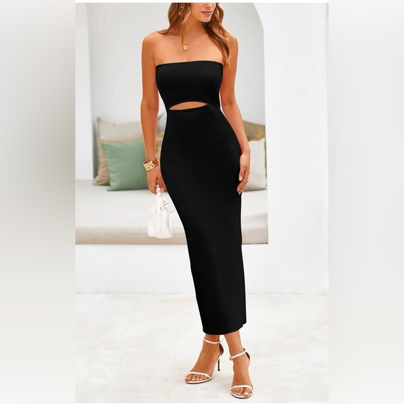 Women's Summer Midi Bodycon Dress Strapless Cut Out Knit Tube Long Fitted
8040 - Picture 7 of 9